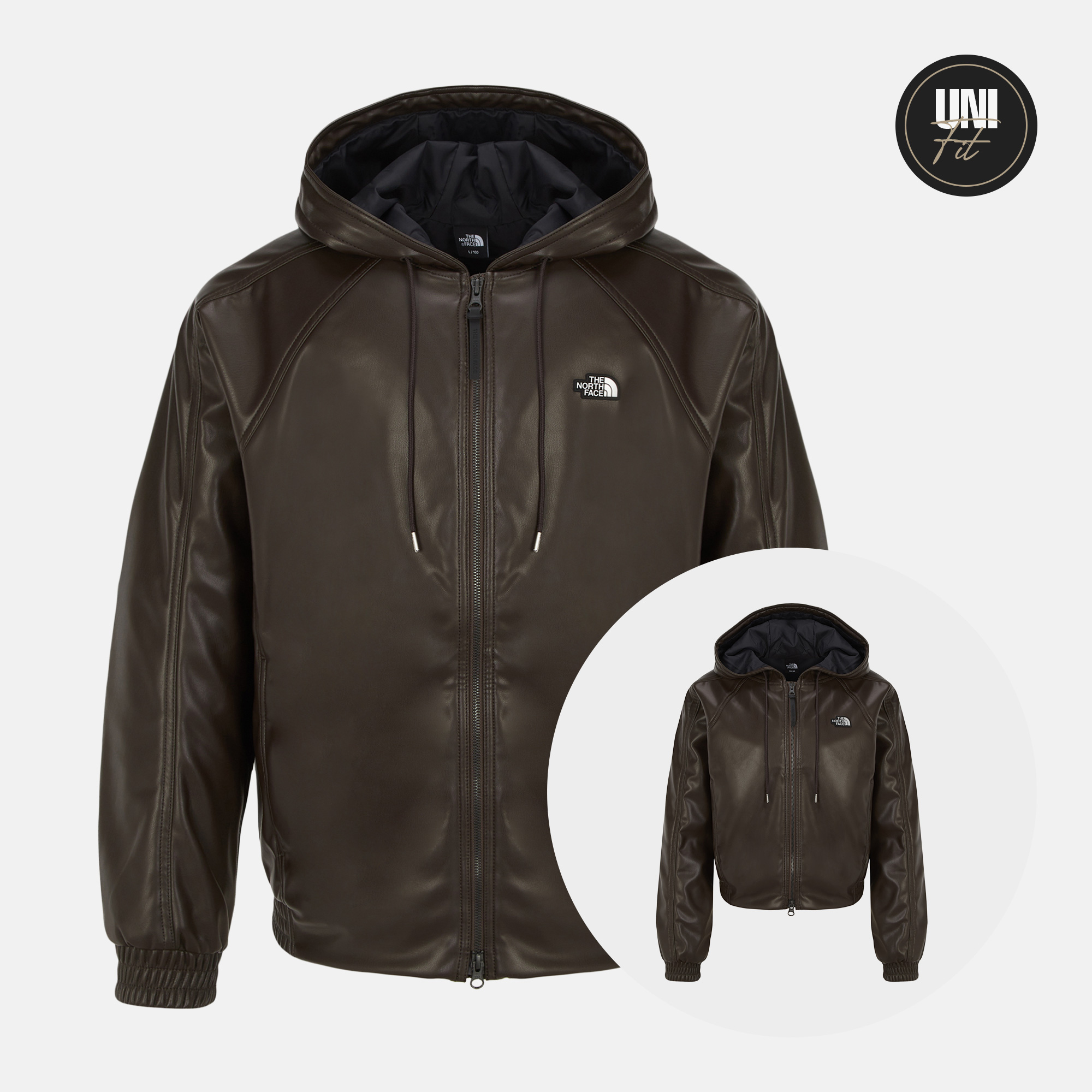 LUNO LEATHER HOOD ZIP-UP